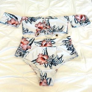 Shein Lace Up Short Sleeve Top and High Waist Bikini